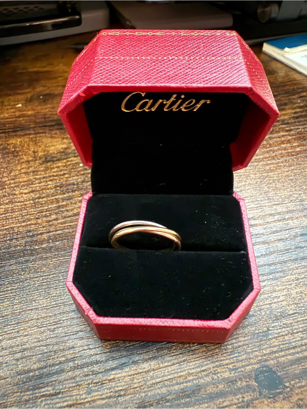 Cartier Tri-Color Interlocking Ring - Gold, Rose, White - Picture 2 of 3